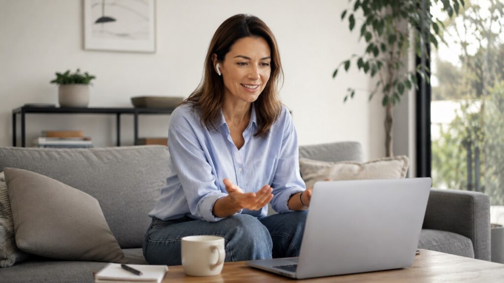 Donna in videocall rappresenta una consulente sessuale online
