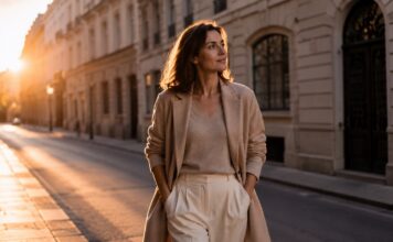 Donna adulta che cammina da sola in città rappresenta un percorso di consapevolezza femminile