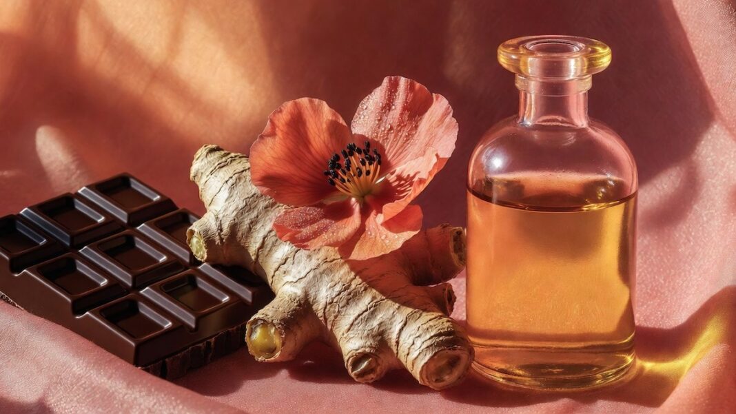Composizione elegante con ingredienti afrodisiaci naturali in luce calda, immagine sugli eccitanti per donne e sul desiderio femminile