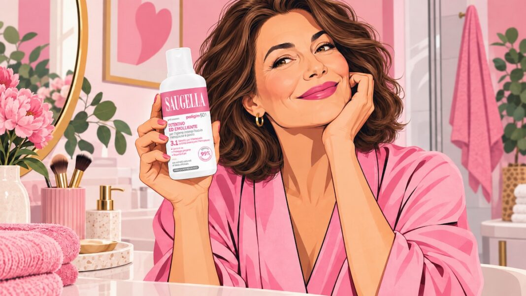 Donna in menopausa con Saugella Poligyn 50+ detergente intimo