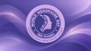 Logo ufficiale World Menopause Day dell'International Menopause Society su sfondo viola